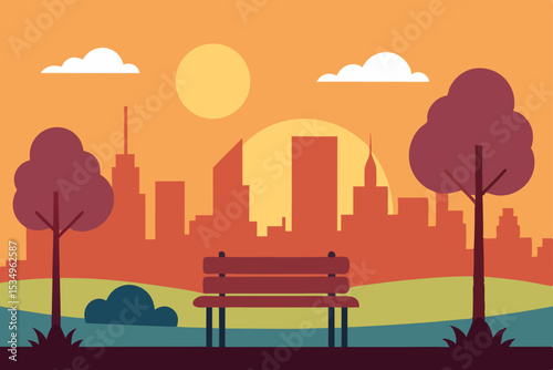 Serene City Park Sunset A Tranquil Urban Oasis Illustration