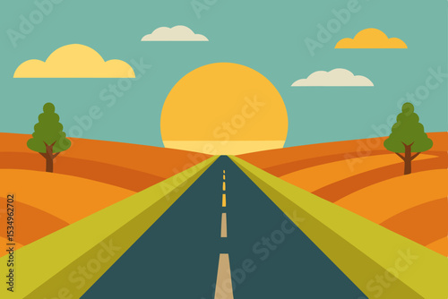 Open Road Sunset A Serene Journey Across Golden Fields