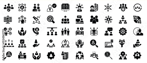 Black Human Resources Management Icons Set vector