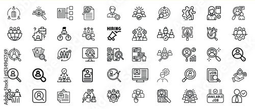 Black Line Icons Set Recruitment Headhunting Job Search