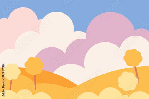 Autumn Landscape Pastel Clouds and Golden Hills Illustration