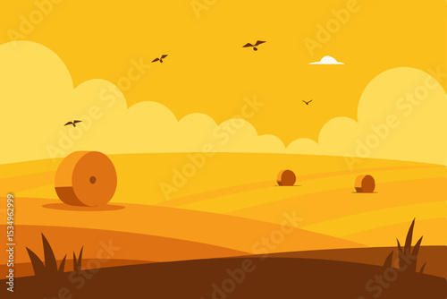 Golden Harvest A Serene Autumn Field Illustration
