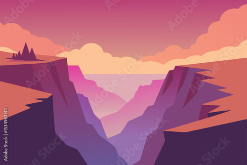 Majestic Sunset over a Deep Canyon A Breathtaking Landscape Illustration