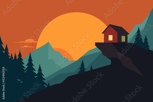 Serene Sunset Mountain Cabin A Peaceful Mountaintop Retreat Illustration