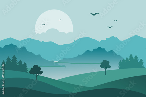 Serene Mountain Lake Landscape A Peaceful Teal and Green Vista