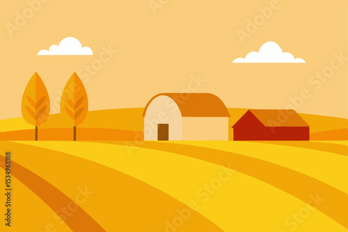 Autumn Harvest Golden Fields, Barns, and Serene Countryside Landscape