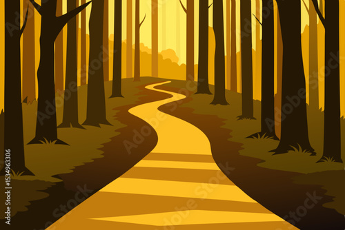 Golden Path Through the Autumn Forest A Serene Nature Illustration