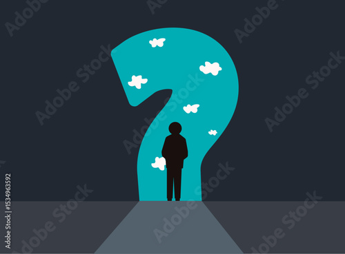 Man looking at question to find answer illustration 