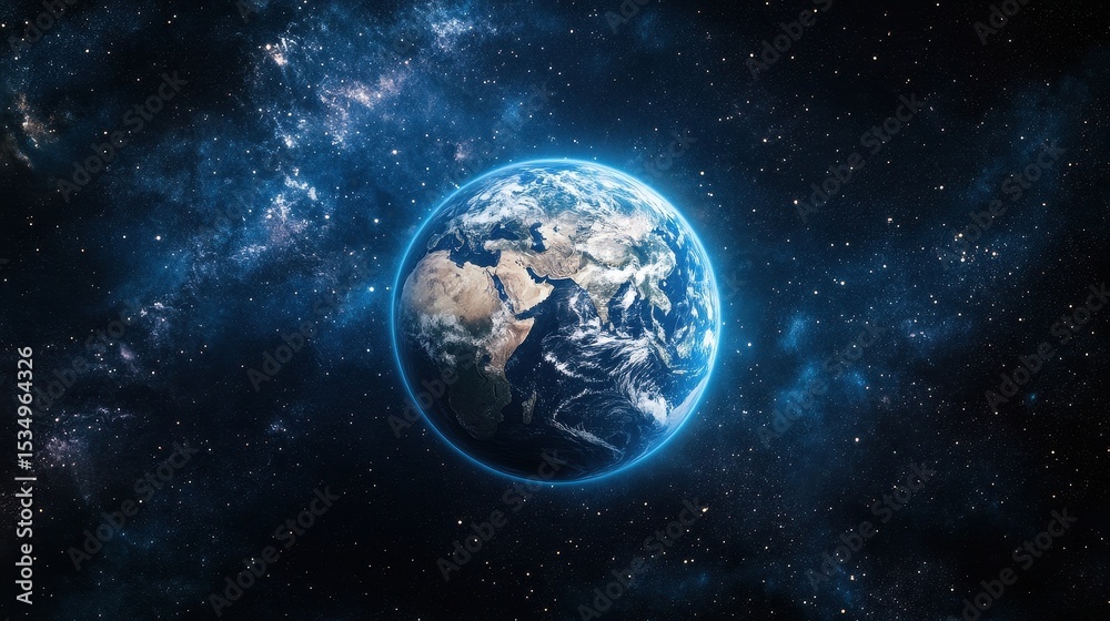 Naklejka premium Stunning view of Earth from space highlighting its beauty and diversity.
