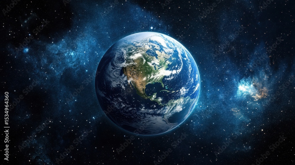 Fototapeta premium Stunning view of Earth in space, highlighting its vibrant atmosphere.