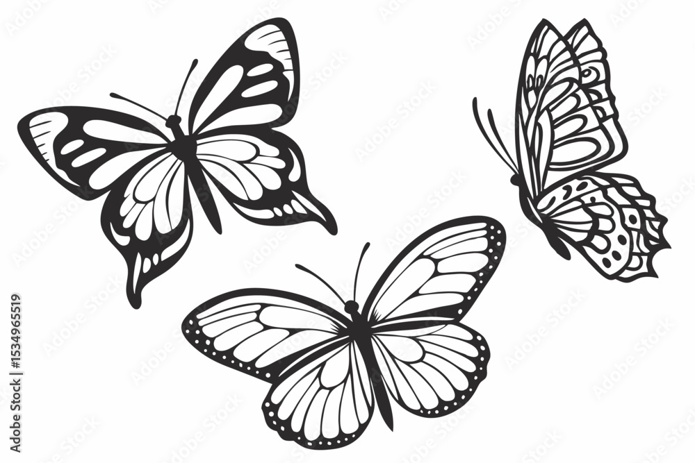 Obraz premium Elegant Butterfly Silhouette Collection – Vector Insect Graphics