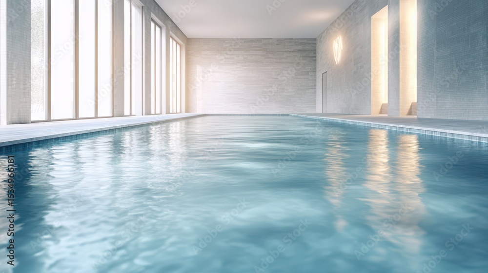 Fototapeta premium Calm indoor swimming pool with light reflections during daytime