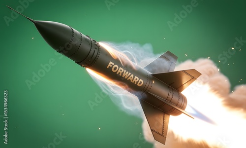 Black tactical missile labeled FORWARD