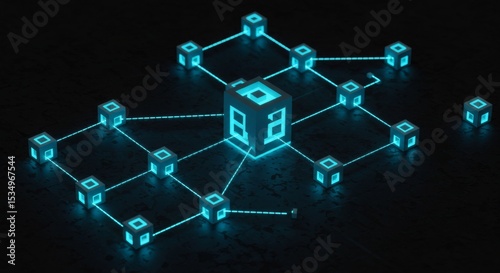 Glowing Cube Network Decentralized System Visualization