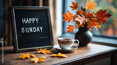 Enjoying Sunday Tea with Autumn Leaves and a Cheerful Message
