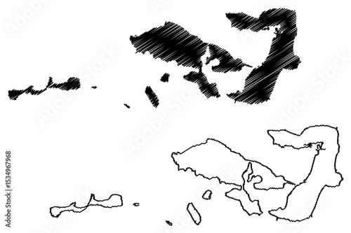 Moucha and Maskali island (Republic of Djibouti, Gulf of Tadjoura) map vector illustration, scribble sketch Moucha and Maskali map