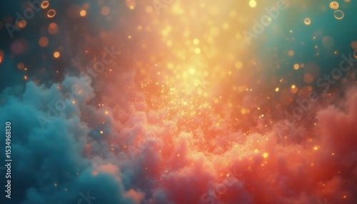 Abstract glowing particles and clouds in fantasy environment