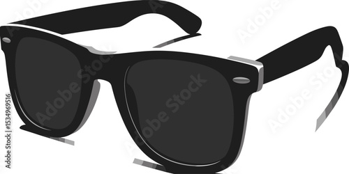 Black retro sunglasses with dark lenses, modern vector illustration, stylish eyewear accessory for summer fashion, sun protection design concept for branding, travel, vacation, and lifestyle.