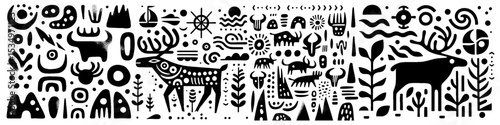 Hand‑Drawn Deer Illustration – Tribal Forest Folk Art Pattern Vector for Nature & Wildlife Themes