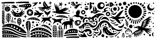 Hand‑Drawn Birds Illustration – Tribal Sky Folk Art Pattern Vector for Nature & Freedom Themes