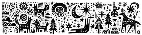 Hand‑Drawn Wild Animal Illustration – Tribal Nature Folk Art Pattern Vector for Wilderness & Wildlife Themes photo