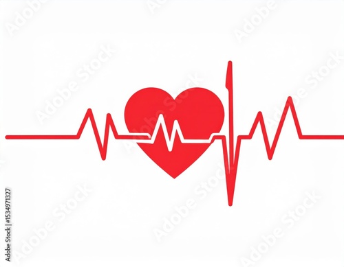 Red Heart With Cardiogram On White Background