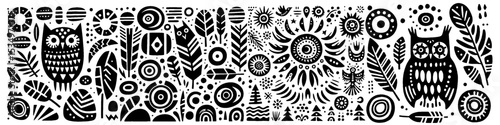 Hand‑Drawn Owl Illustration – Tribal Nocturnal Folk Art Pattern Vector for Forest & Wildlife Themes