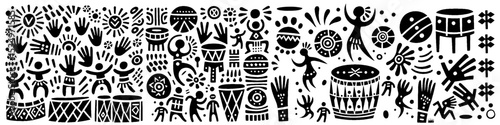 Hand‑Drawn Dancing Drum Culture Illustration – Tribal Festival Folk Art Pattern Vector for Music & Heritage Themes