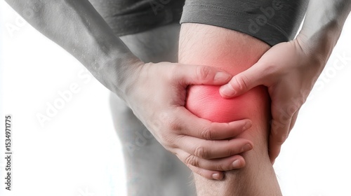 Person experiencing knee pain with a highlighted injury area.