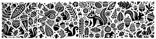 Hand‑Drawn Squirrel Illustration – Tribal Forest Folk Art Pattern Vector for Wildlife & Nature Themes