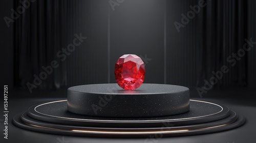 Stunning red gemstone on elegant display pedestal.