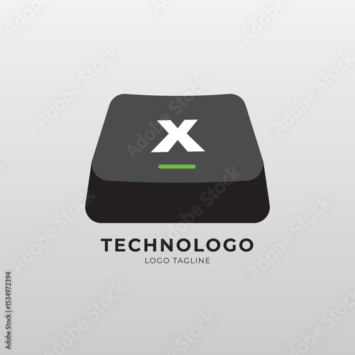 A modern logo design featuring a stylized keyboard key shape, perfect for technology brands, software companies, coding platforms, e-learning, or digital product startups.
