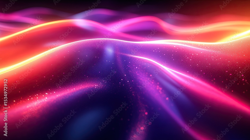 Fototapeta premium Glowing neon light lines on dark abstract background, futuristic digital art, tech motion design 