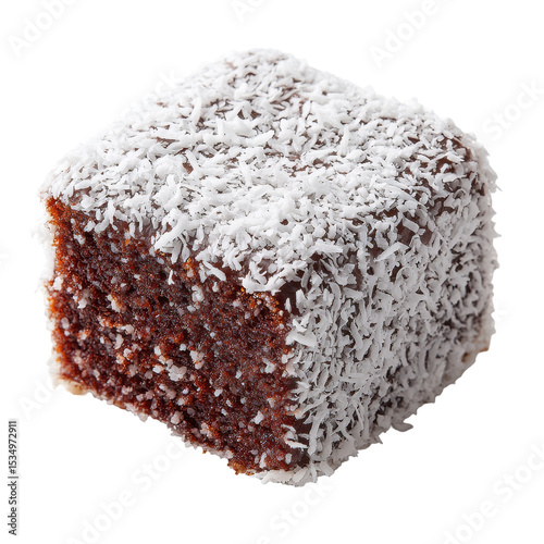 Delicious chocolate treat coated in shredded coconut flakes. transparent background
