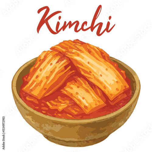 korean kimchi in watercolor illustration style, isolated vector on white background