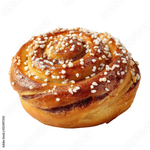 Delicious cinnamon roll topped with sweet sprinkles. transparent background