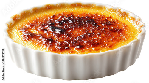 Delicious creamy creme brulee with a caramelized sugar topping. transparent background