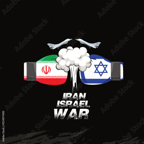 Iran-Israel Conflict: War in the Ring, Iran-Israel War Military Conflict Depicted in a Poster, Vector Illustration Banner Poster Creative Graphic Design.