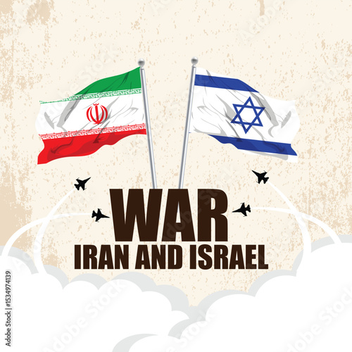 Iran-Israel Conflict: War in the Ring, Iran-Israel War Military Conflict Depicted in a Poster, Vector Illustration Banner Poster Creative Graphic Design.