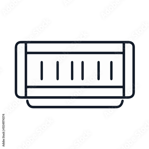 Minimalist black and white icon of crate on plain background, simplicity