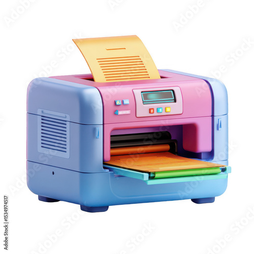 colorful cartoon printer on transparent background