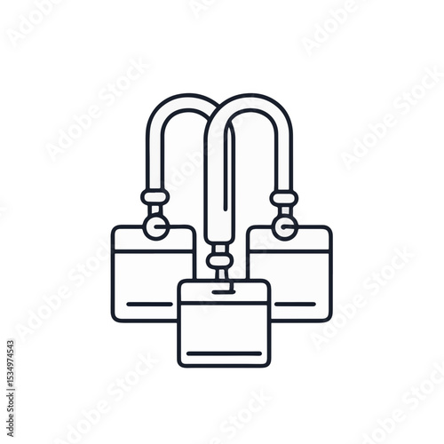 Minimalist black and white volunteer tags icon on white background, symbolism of service