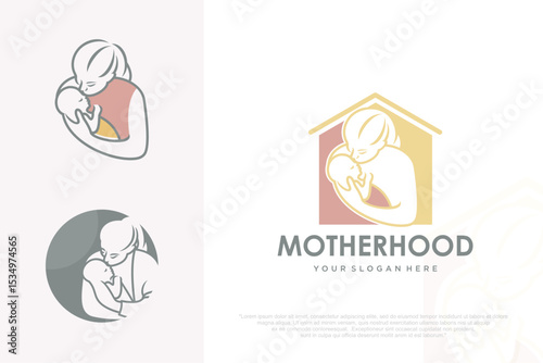 Baby and mom home logo design. baby massage spa treatment. vector illustration