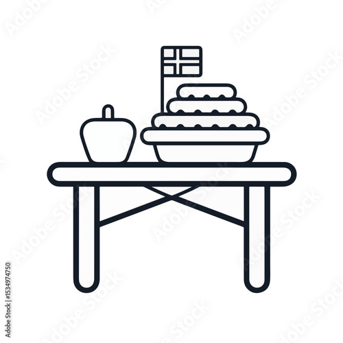 Minimalist table with food and Swedish flag, simple elegance