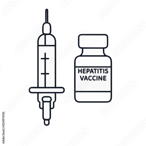 Minimalist syringe and vial icon representing hepatitis vaccination, health