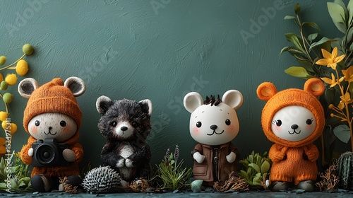 a group of stuffed animals sitting next to each ot