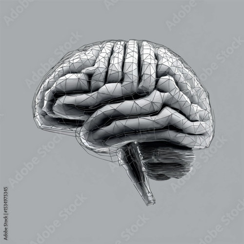 Human brain wireframe outline render abstract vector concept for intelligence and tech