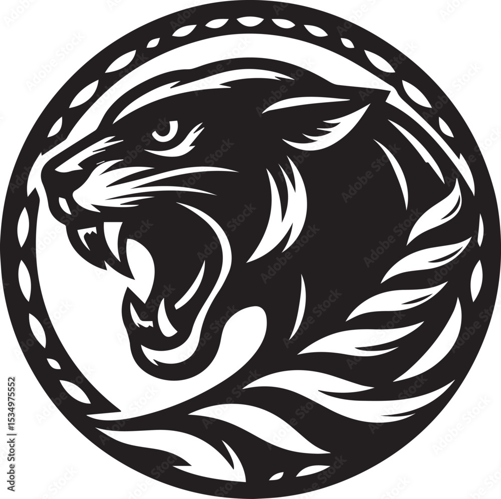 Obraz premium Black and White Jaguar Vector Illustration – Minimalist Wild Cat Silhouette Art 