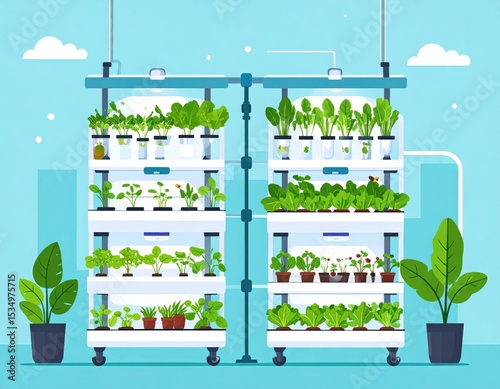 Vertical Farm Growing System With Plants In Modern Design
