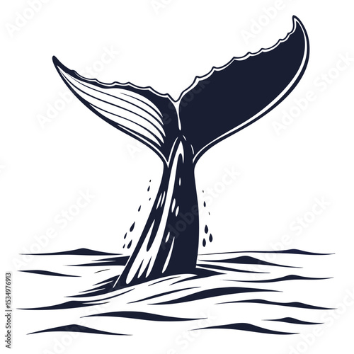 whale tail above ocean surface silhouette design